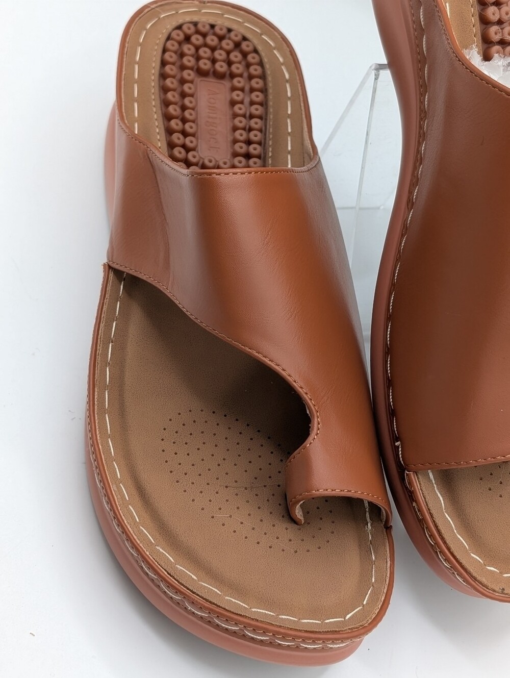 Comfort Slide Sandals Cushioned Platform Massage Footbed Cognac Brown Women's 8
